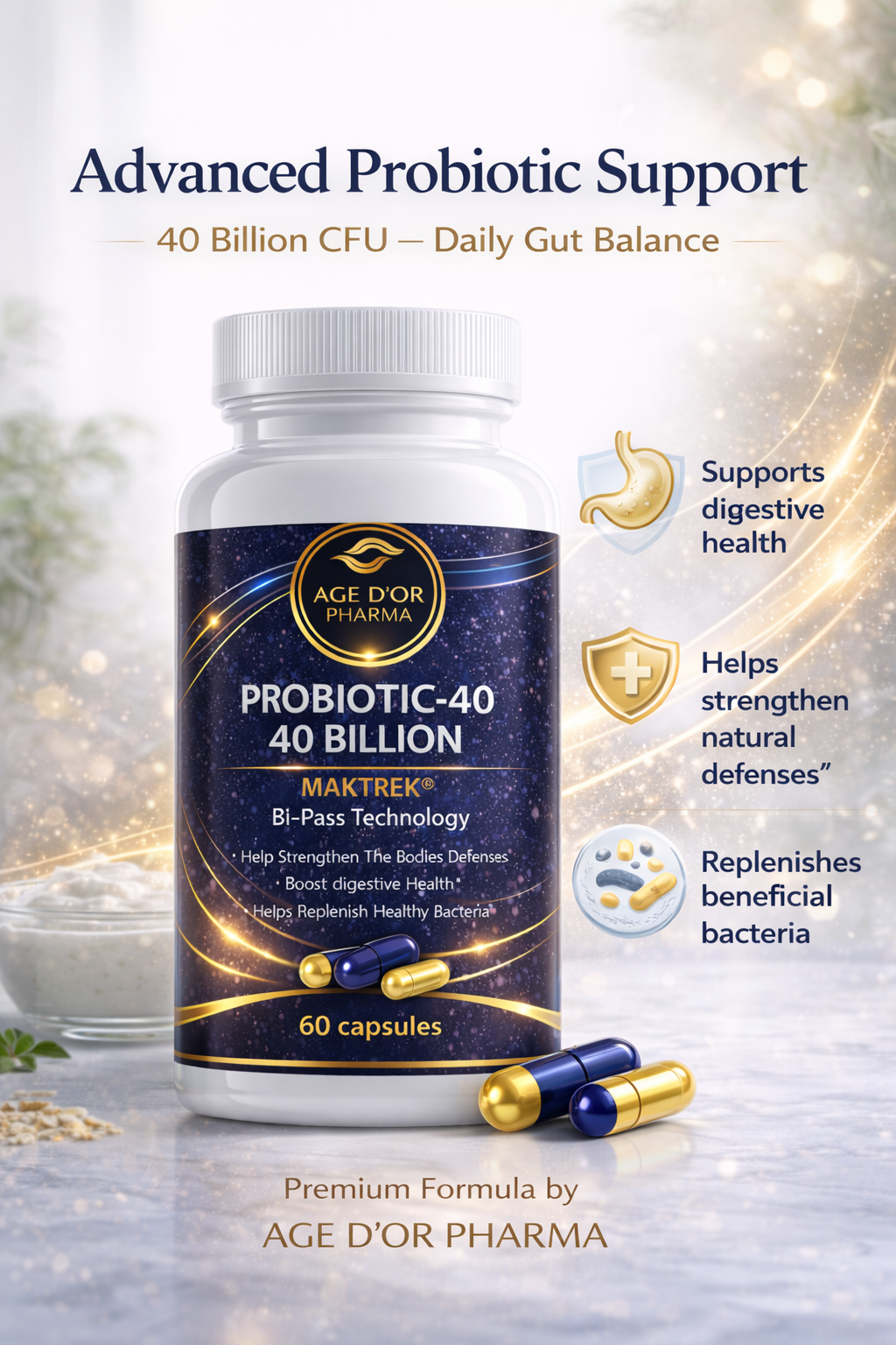 Probiotic-40 – 40 Billion CFU Digestive Support | 60 Capsules
