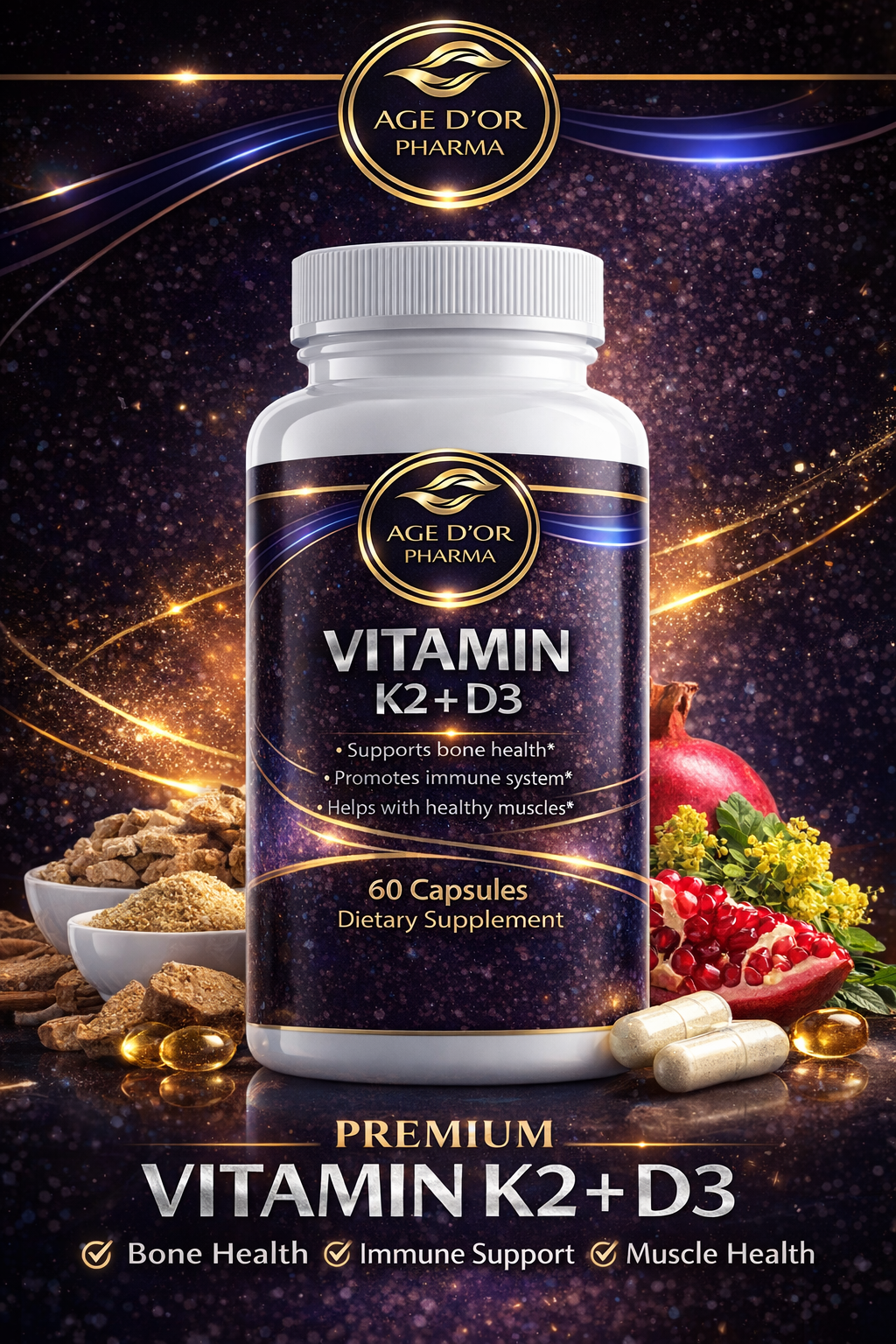 Vitamin K2 + D3 with BioPerine – Bone & Immune Support | 60 Capsules