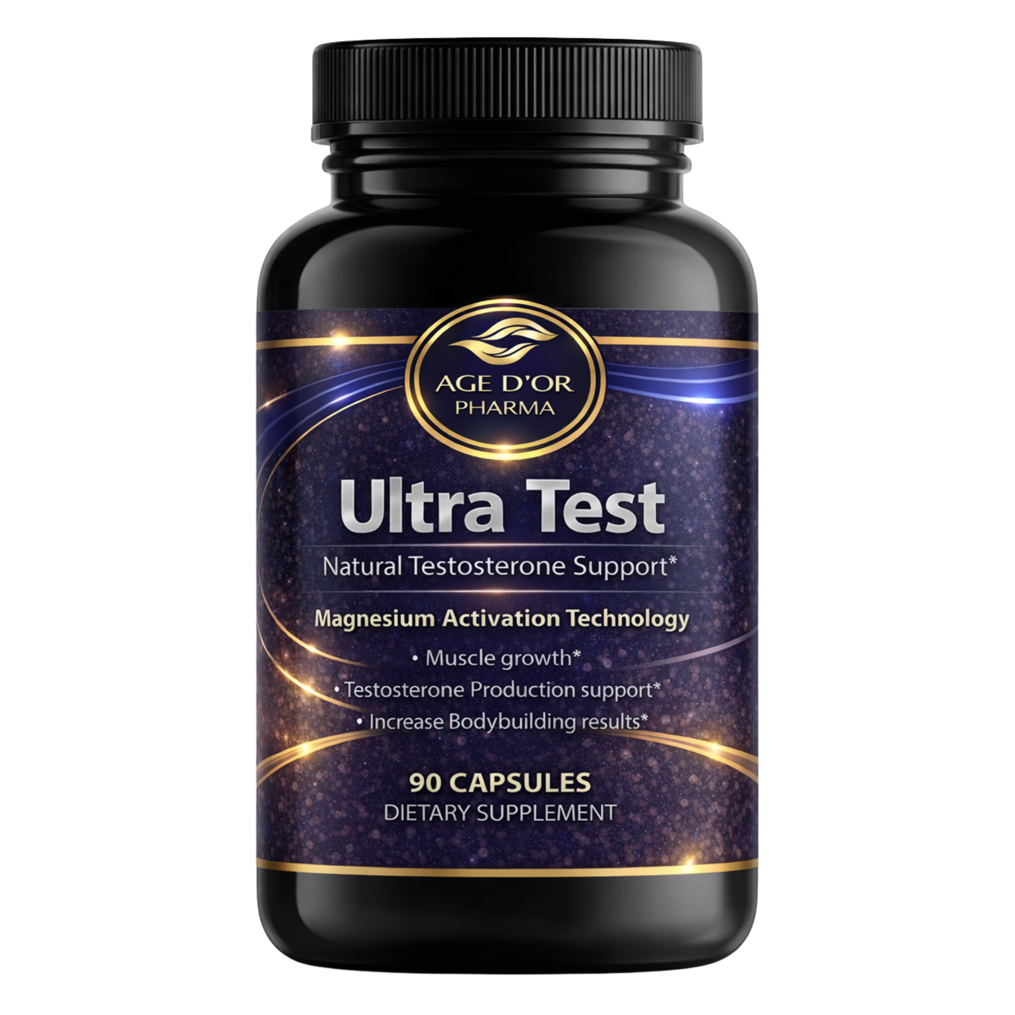 Supplement bottle labeled 'Ultra Test' by Age'Or Pharma on a white background