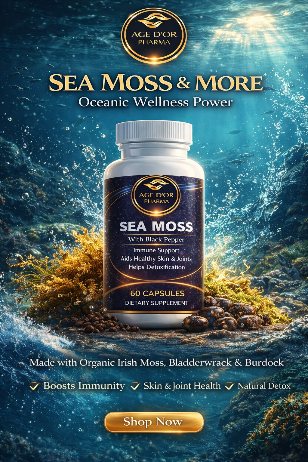 Sea Moss Complex – Irish Moss, Bladderwrack & Burdock | Immune & Skin Support | 60 Capsules